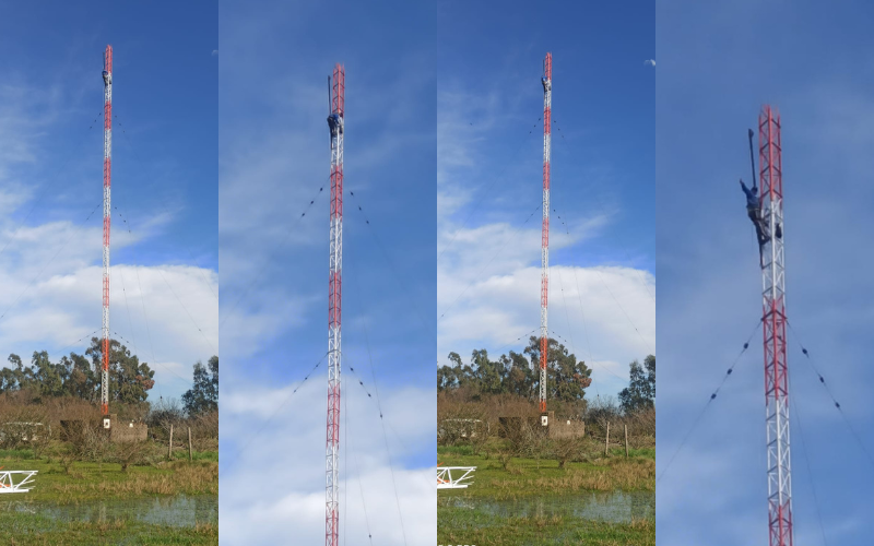 CARREGANDO… Fase final da montagem da nova antena da Rádio São Lourenço