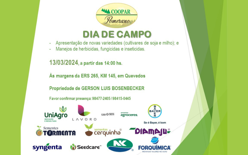 13 DE MARÇO: DIA DE CAMPO COOPAR/POMERANO, EM QUEVEDOS